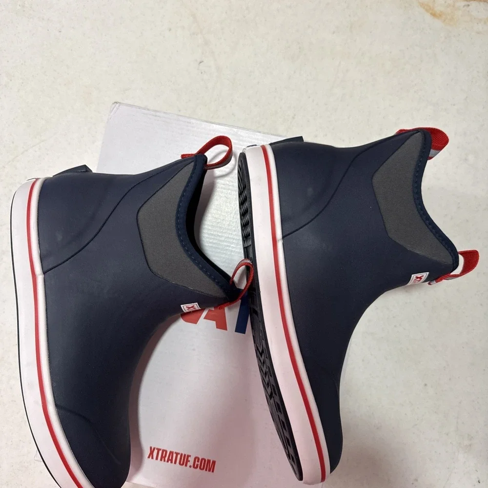 XTRATUF Ankle Deck Boot Mens Size M8 Navy/Red Fishing Boots Waterproof FREE SHIP